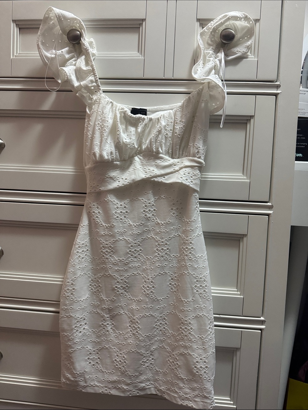 Windsor White Eyelet Mini Dress with Ruffle Straps
